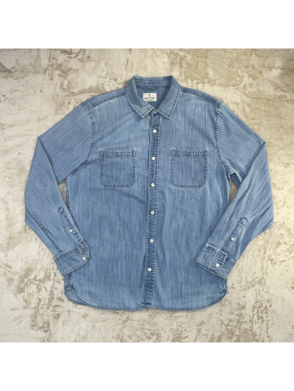 Mutual Weave Denim Long Sleeve Button Up Shirt Casual Workwear Mens Size L